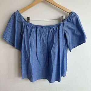 Express Blue Pinstripe Off The Shoulder Top Size S Boho Spring Festival